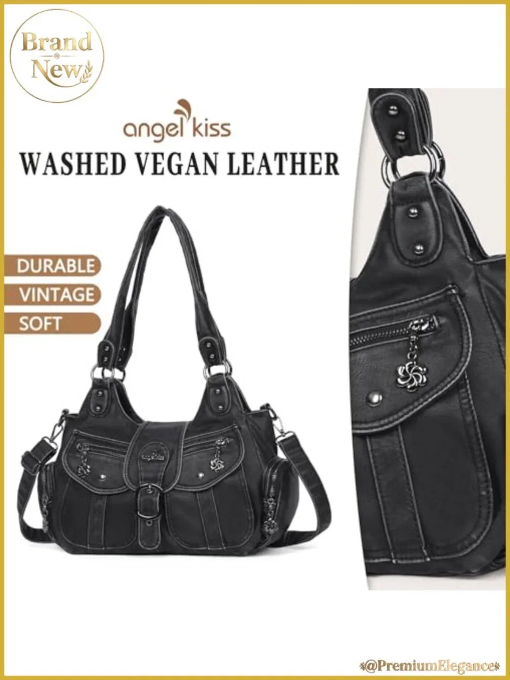 Vegan Leather Hobo Shoulder Bag for Women Large Tote with Crossbody Strap